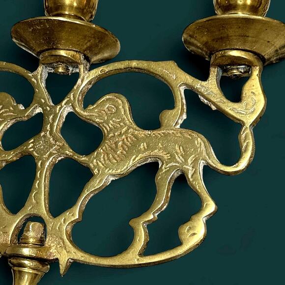 Vintage Brass Judaica Candelabra 3-Arm Lion of Judea Handmade NYC Decor - Picture 2 of 15